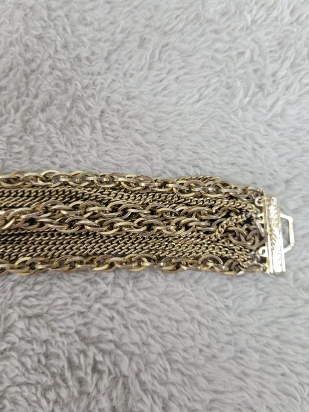 Vintage Kramer Gold Tone Multi Strand Statement Chain Link Bracelet Boho B4E